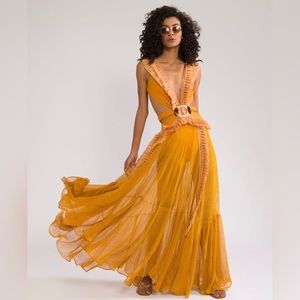 Pat Bo Cutout Netted Fringe Beach Dress